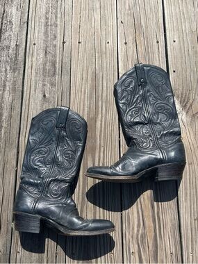 Dan Post Black Leather Western Cowboy Boots Mens 6.5 / Womens 8